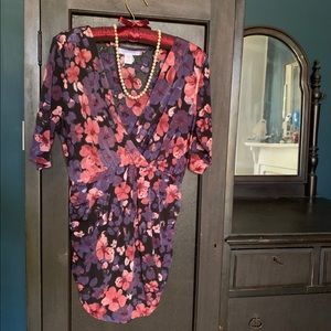 Purple and Pink Wrap Blouse with Belly Ruching